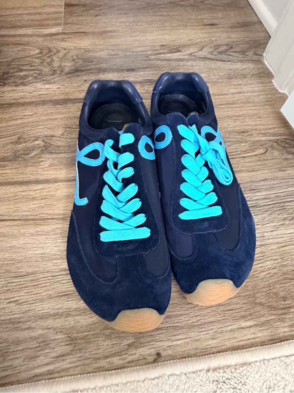 Loewe Navy Sneakers with Bright Aqua Laces NEVER WORN